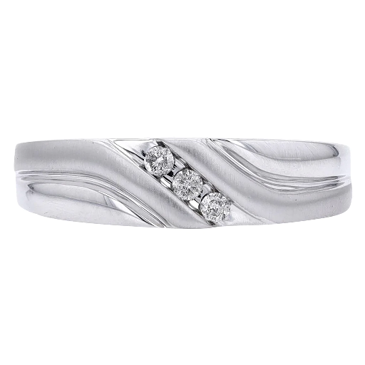 10K White Gold 0.10ct Diamond 3-Stone Men's Band Si2, G