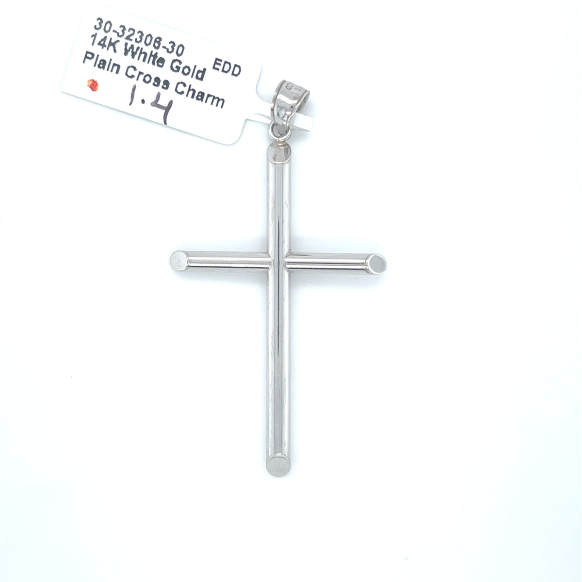 14K White Gold Plain Cross Cha