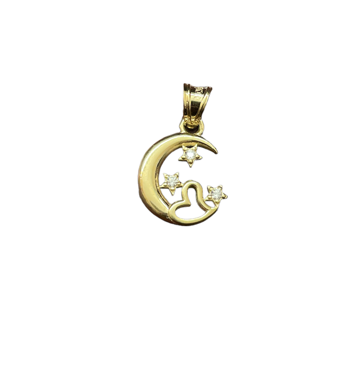 10K Y.Gold CZ Crescent Stars Heart Charm