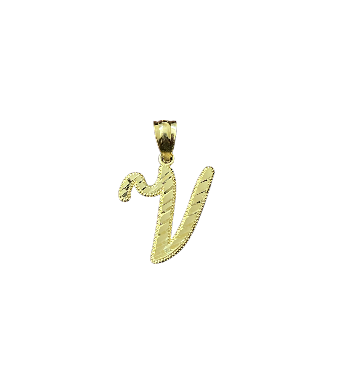 10K Y.Gold Initial Charm Cursive "V"