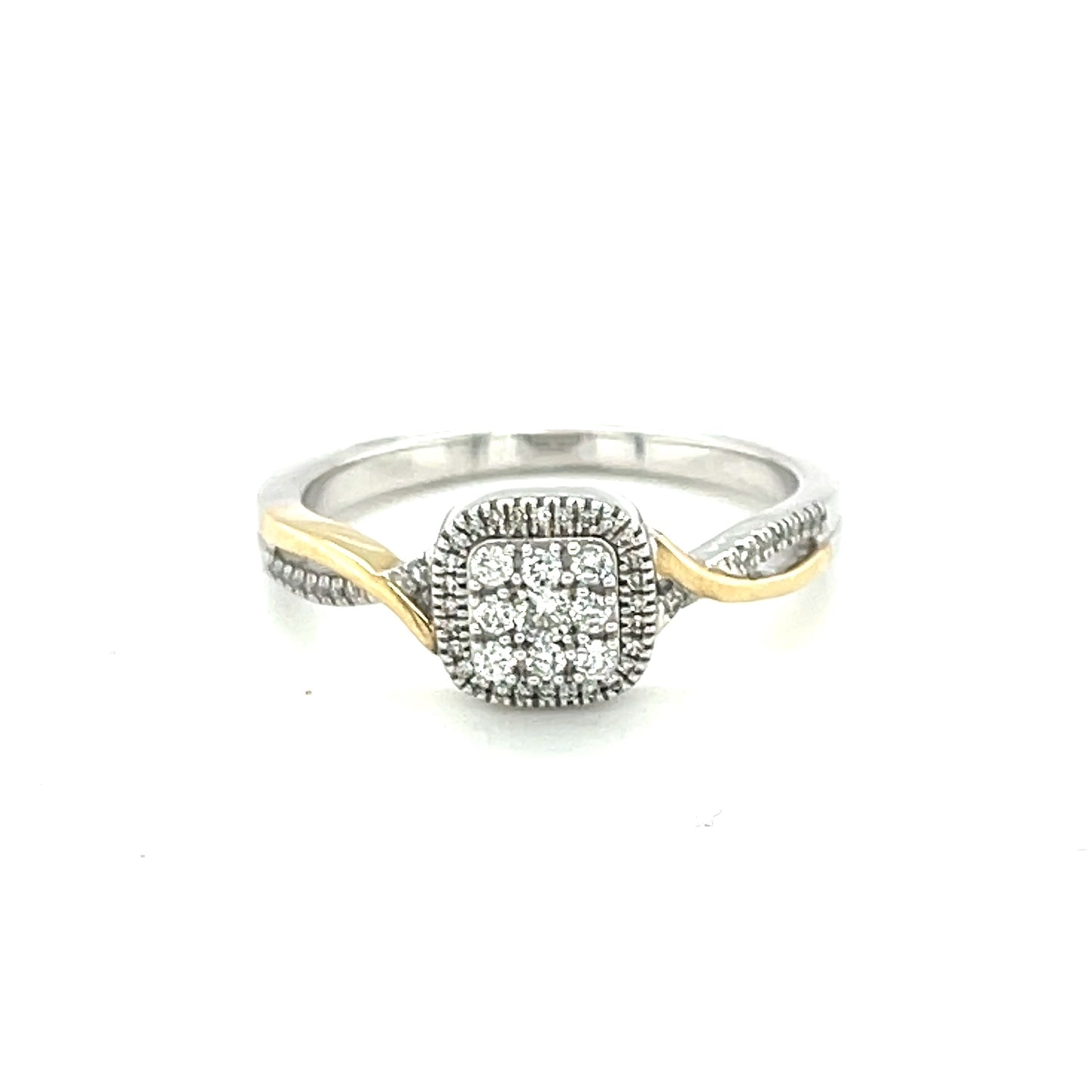 10K W+Y Gold TT 0.25ct Diamond Cluster Ring, Si2, H