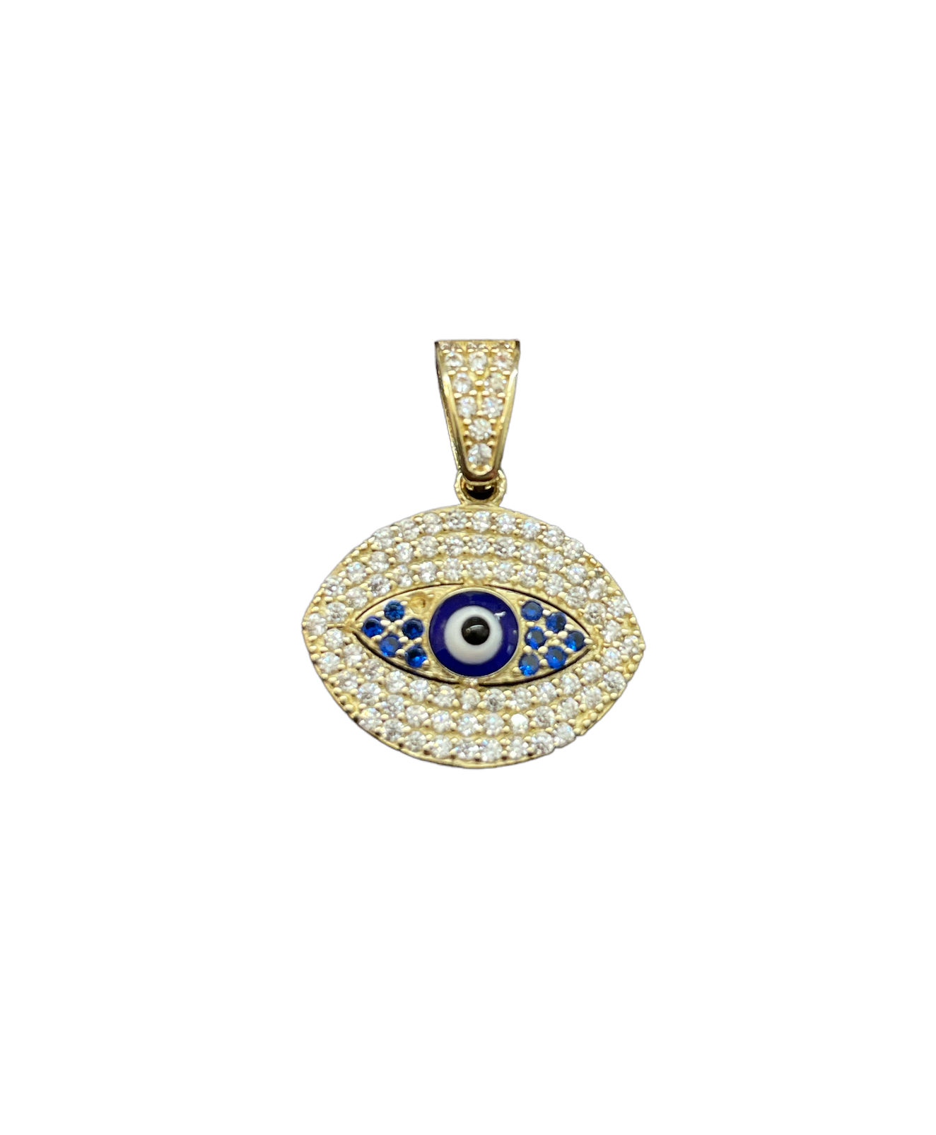 10K Y.Gold CZ Blue Evil Eye Pendant