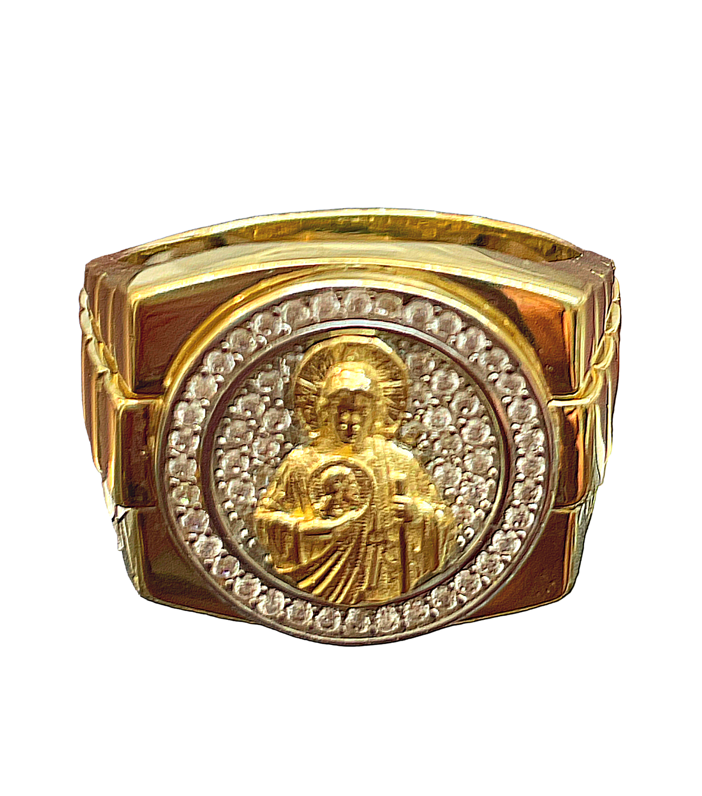 10K Y+W Gold 2-Tone CZ St. Jude Men's Ring (10.3g)