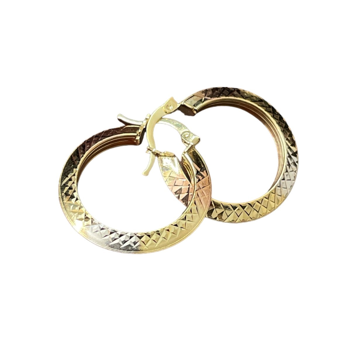 14K Yellow Gold 3-Tone Small Hoop Earrings 25mm