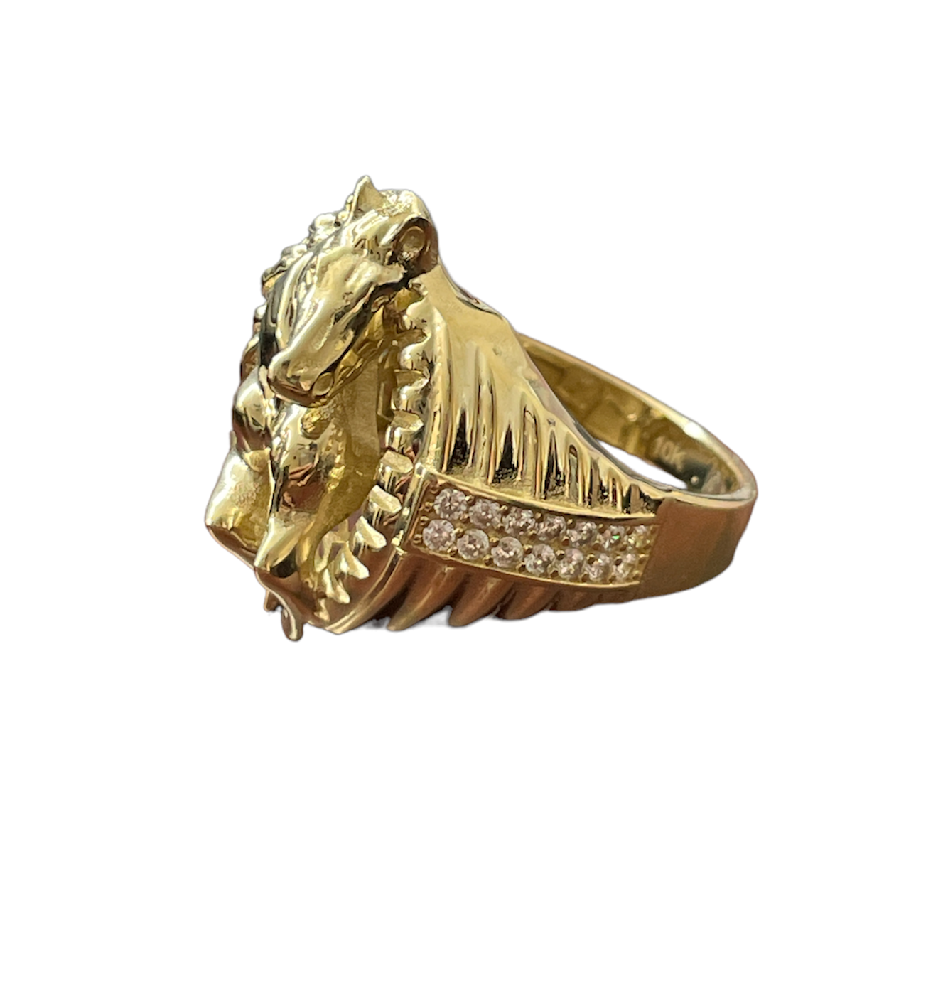 10K Y.Gold CZ Horse Men's Ring (7g)