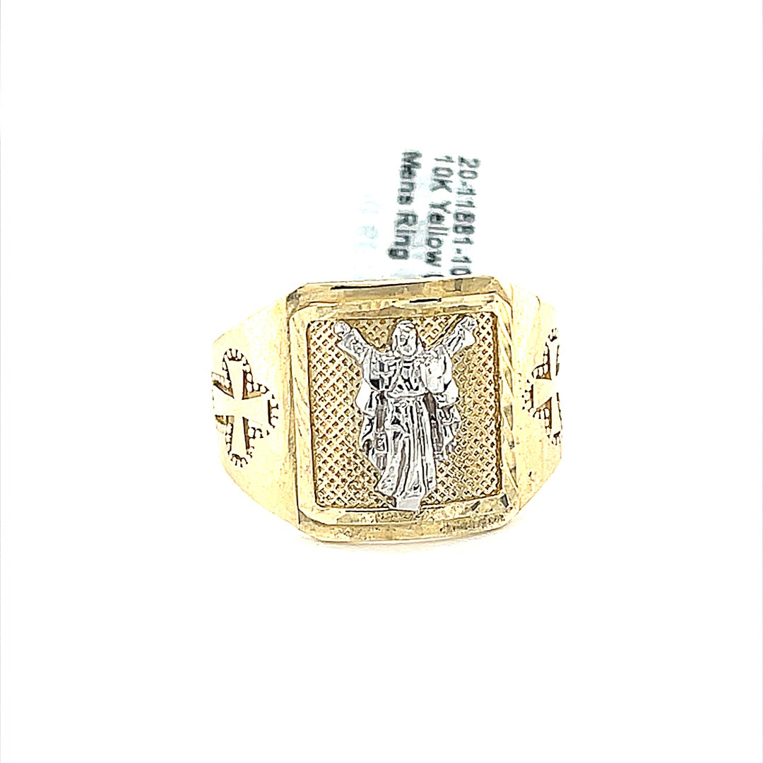 10K Y+W Gold Mens Jesus Ring