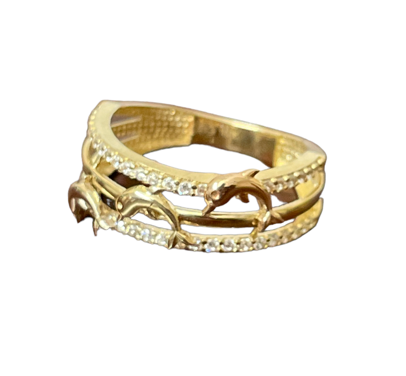 10K Y.Gold 2-Tone CZ Dolphins Ladies Ring