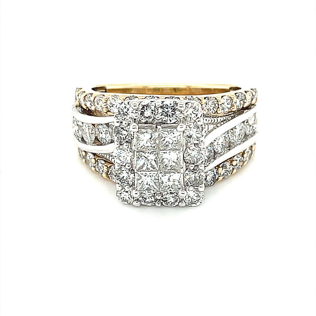 14K Yellow+White Gold 3.00ct Diamond Ladies Ring Si1, H