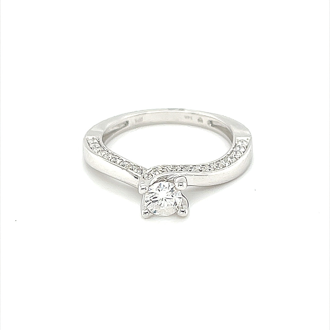 14K White Gold 0.75ct Diamond Ring, CTR 0.50ct, Si2, G
