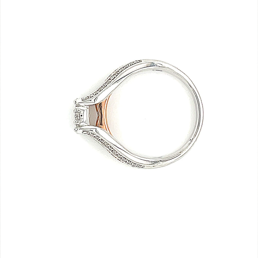 14K White+Rose Gold 0.75ct Diamond Ladies Ring, CTR 0.20ct, Si2, G