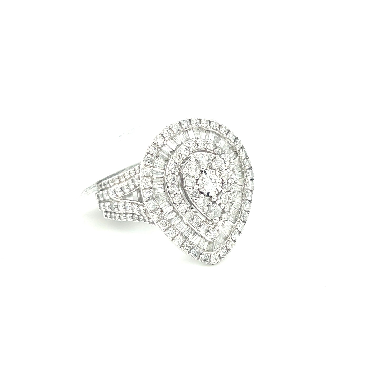 10K W.Gold 2.00ct Diamond Tear Drop Cluster Ring Si2, G
