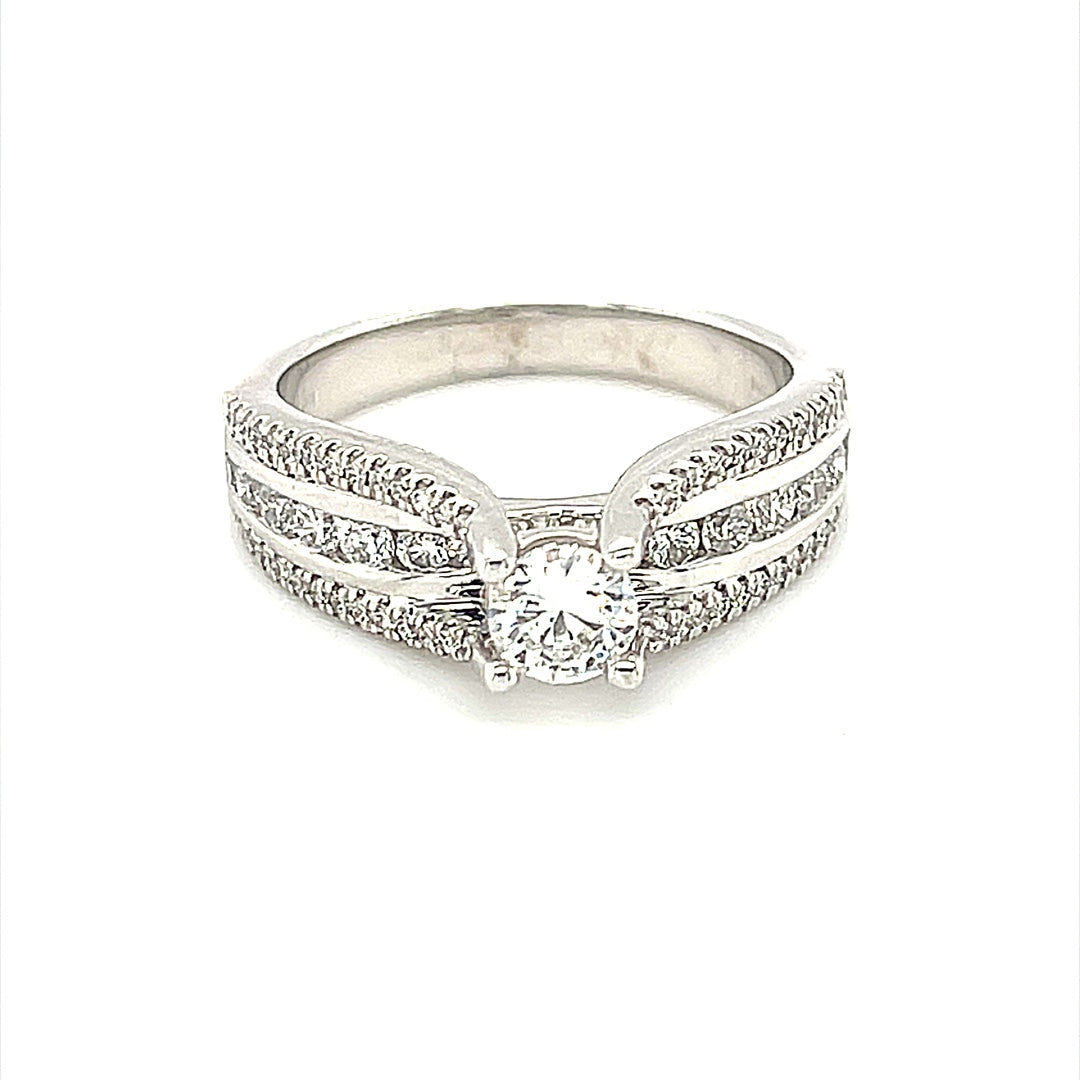 14K White Gold 1.00ct Diamond Ring, CTR 0.40, Si2, G