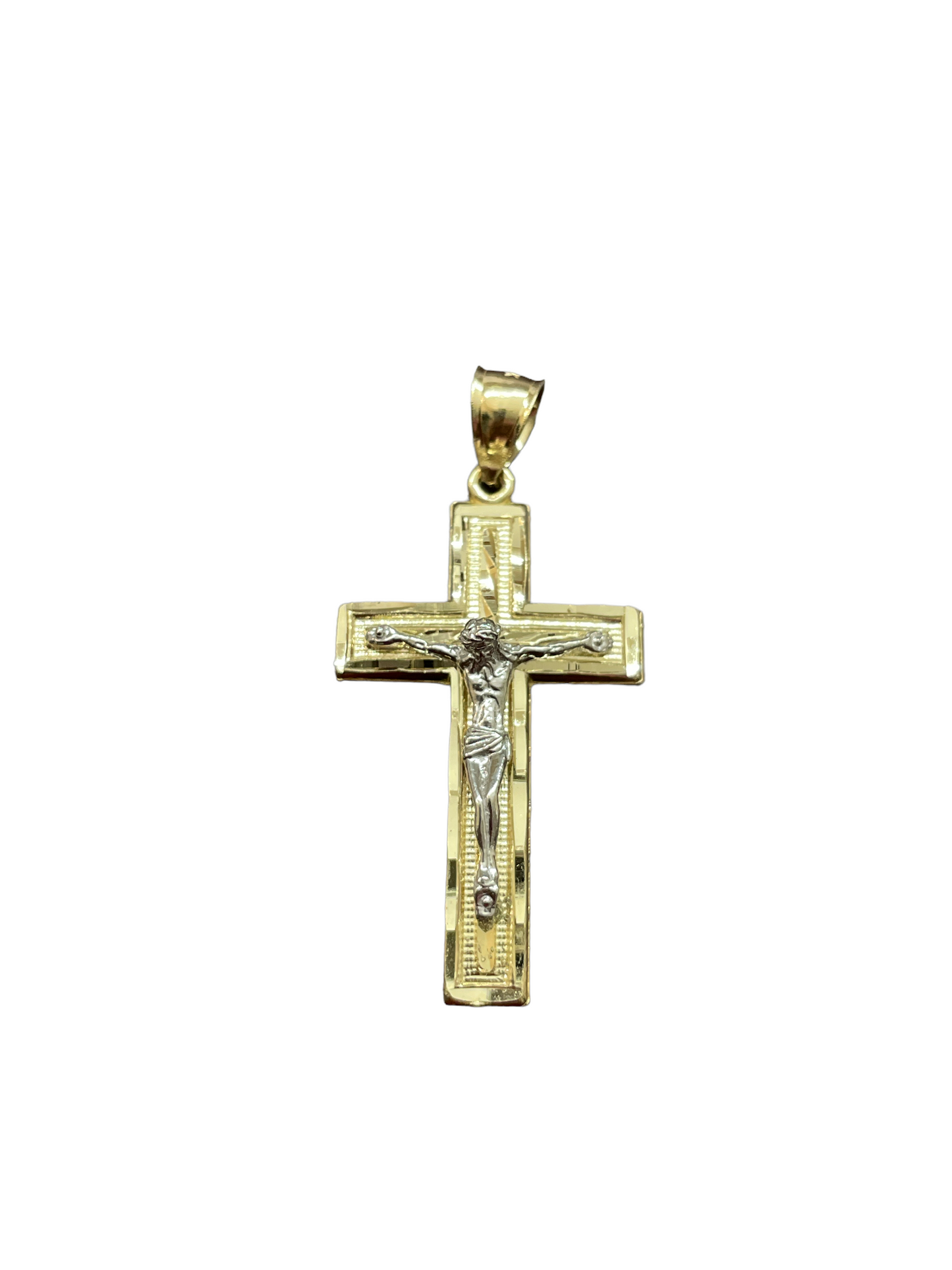 10K Y+W Gold TT Crucifix Medium Pendant (3.5g)