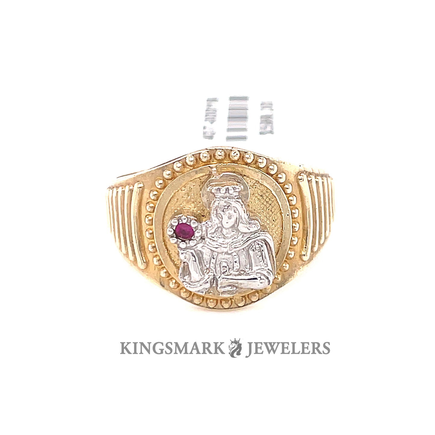 10K Yellow Gold 2-Tone Men's Ring Santa Barbara with Red Stone
