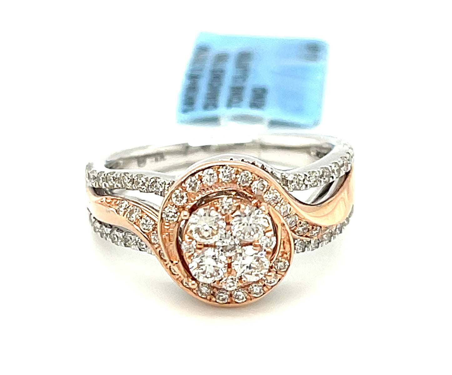 14K White+Rose Gold 0.75ct Diamond Cluster Ring Si1, G