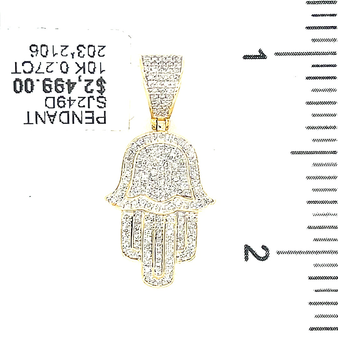 10K Yellow Gold 0.28ct Diamond Hamsa Charm Si2, H
(3cm x 1.2cm)