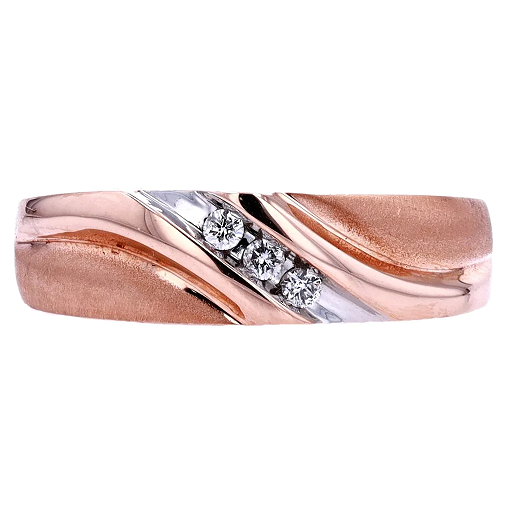14K Rose Gold 0.10ct Diamond 3-Stone Men's Band Si2, G