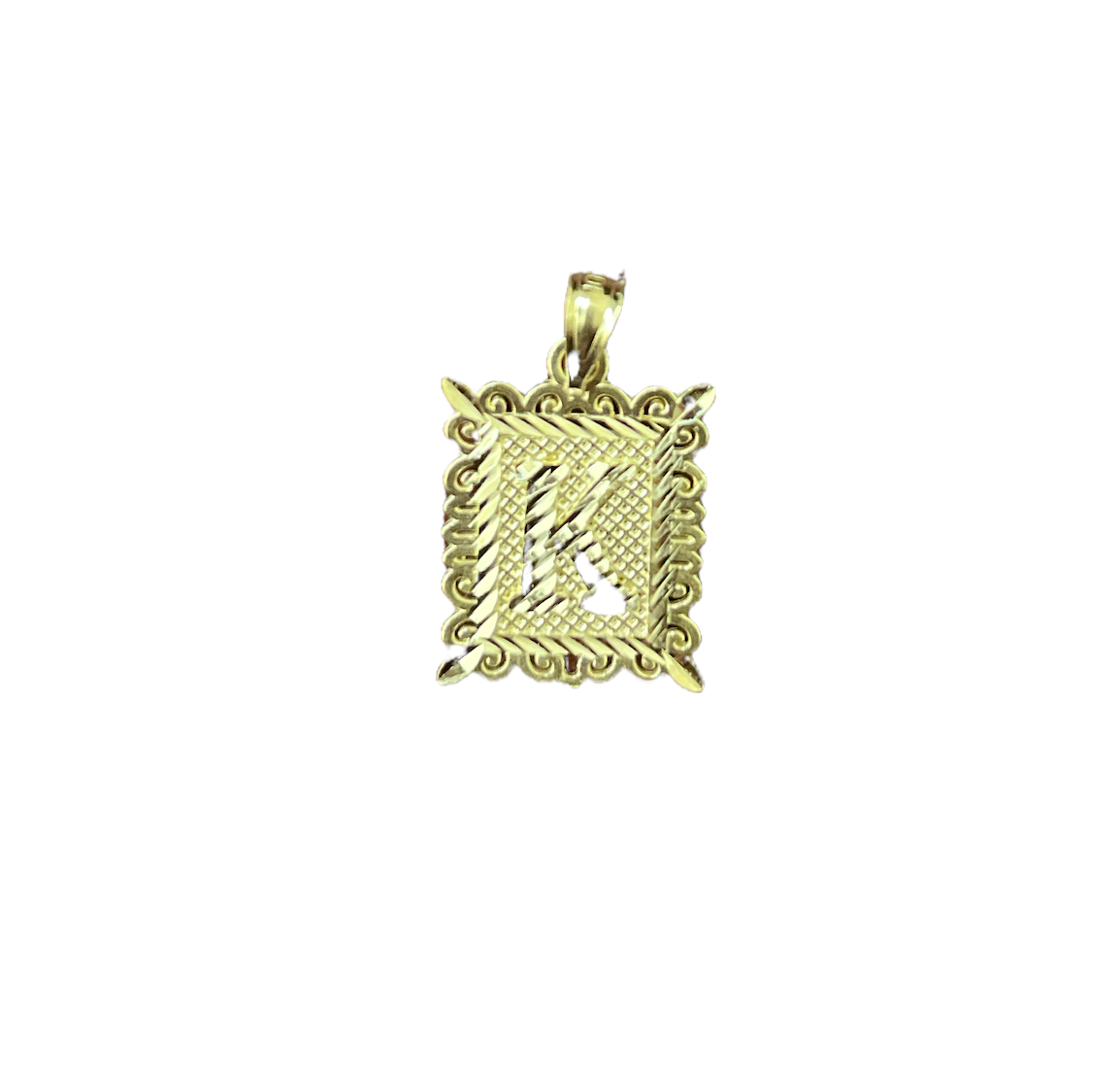 10K Y.Gold Small Initial Charm "K" in Square Frame