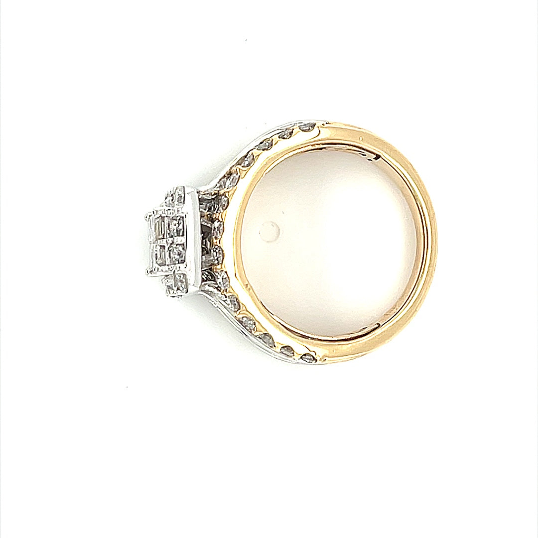 14K Yellow+White Gold 3.00ct Diamond Ladies Ring Si1, H