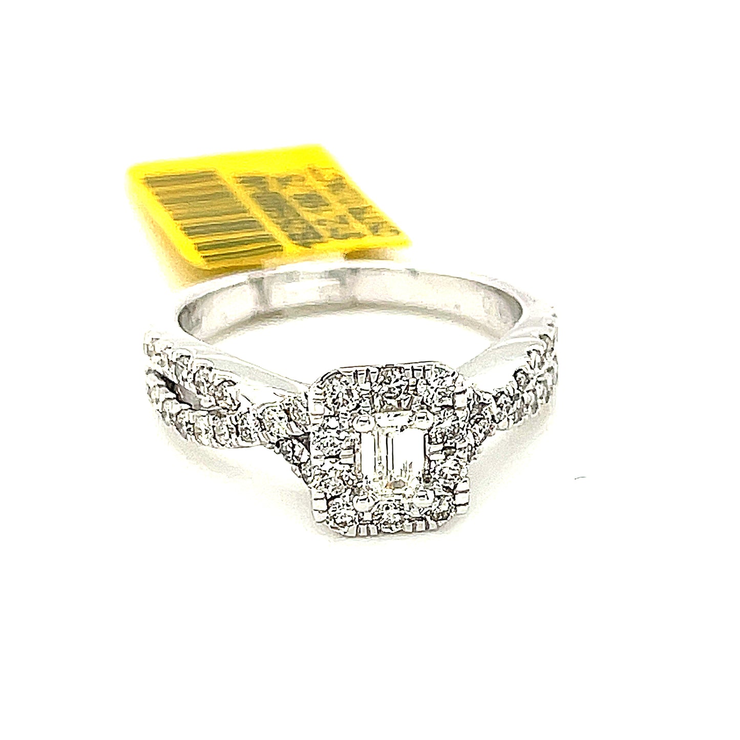14K White Gold 0.98ct Diamond Ladies Ring, Emerald Cut CNTR 0.24ct, Si
