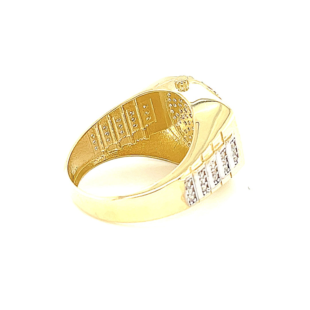 10K Yellow Gold CZ Men's Ring Rolex Design