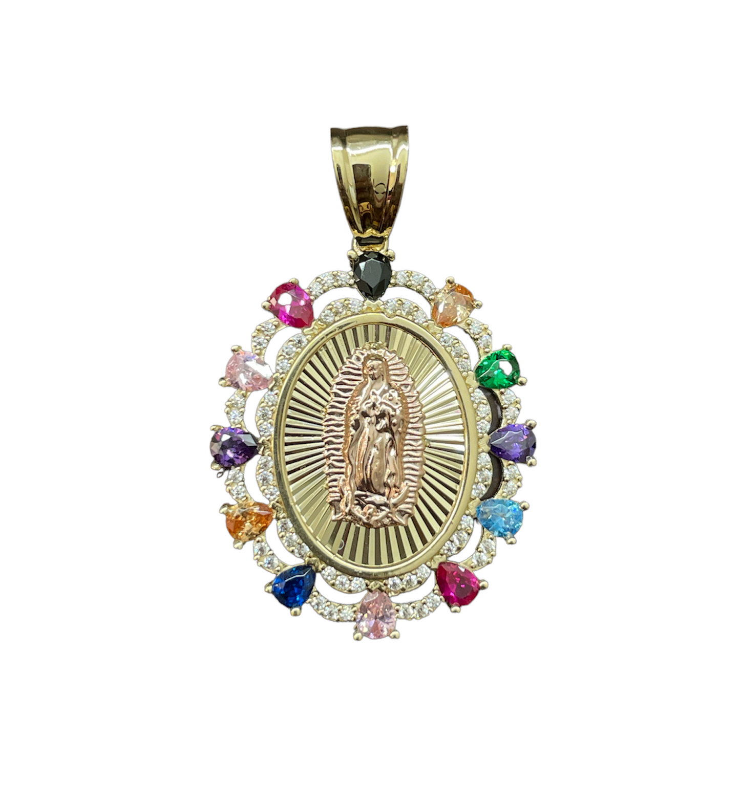 10K Y.Gold 2-Tone V.Mary Multicolor CZ Charm (4.5g)