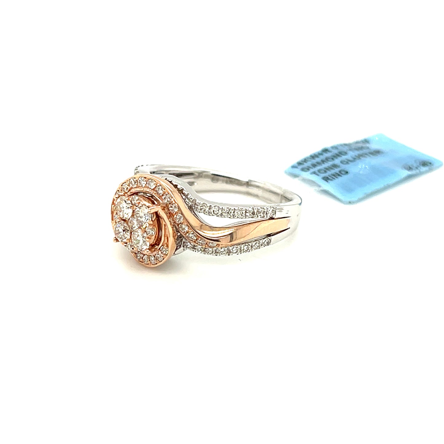 14K White+Rose Gold 0.75ct Diamond Cluster Ring Si1, G
