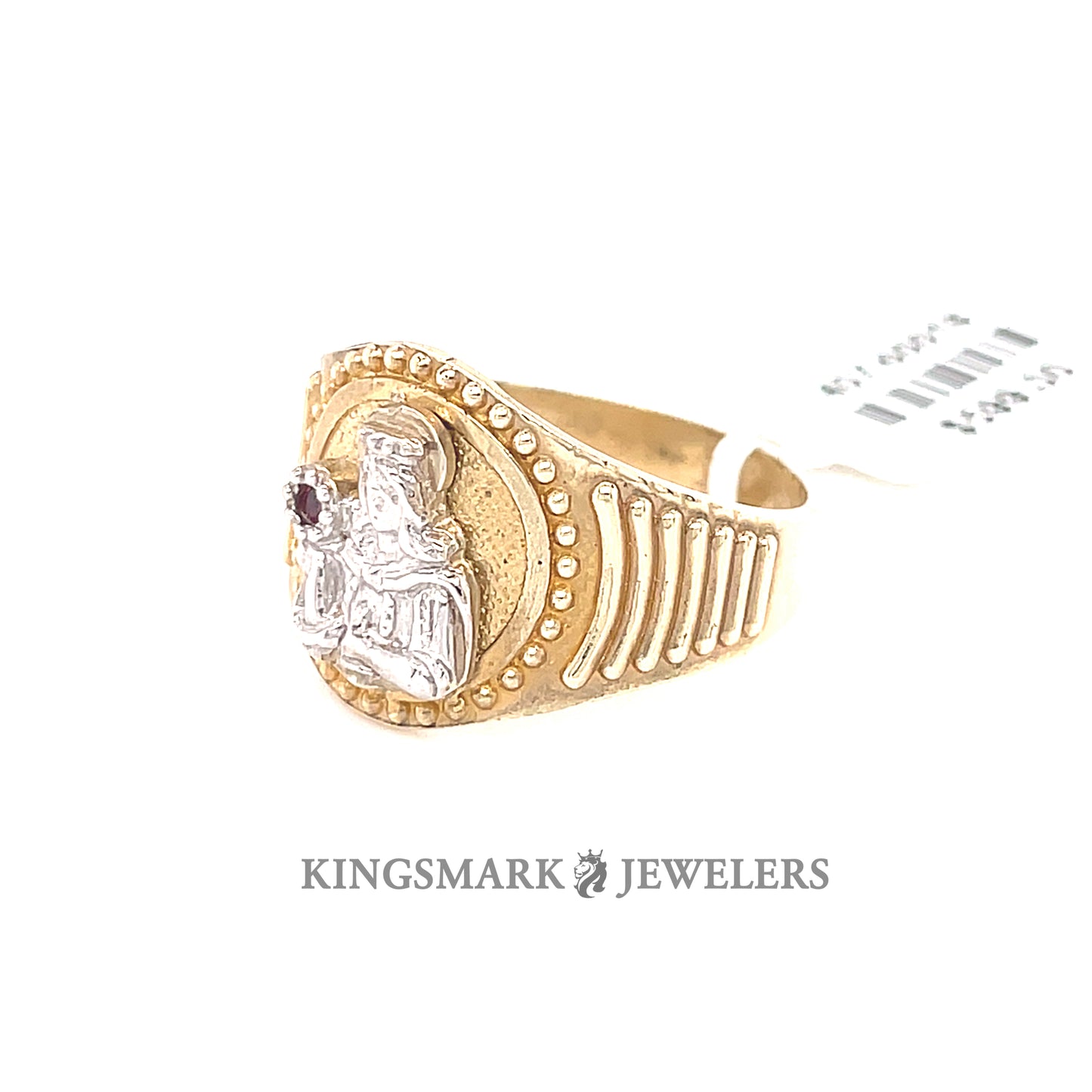 10K Yellow Gold 2-Tone Men's Ring Santa Barbara with Red Stone