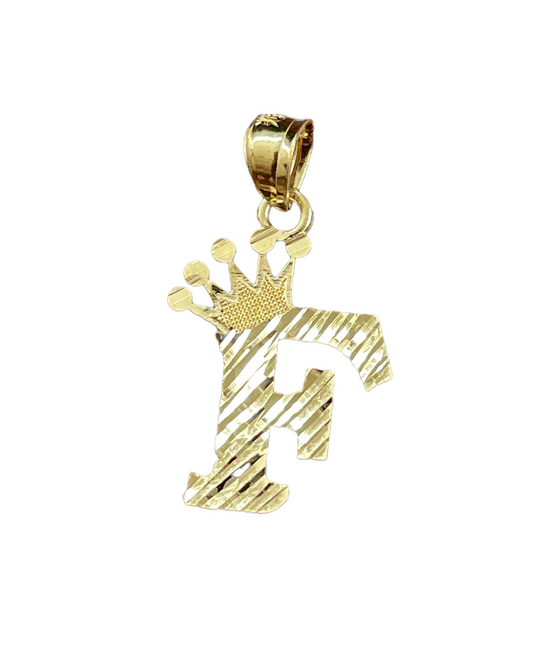 10K Y.Gold Initial Charm Letter "F" with Crown