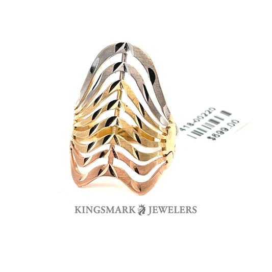 14K Yellow Gold 3-Tone Ladies Ring