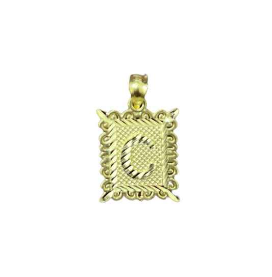 10K Y.Gold Small Initial Charm "C" in Square Frame