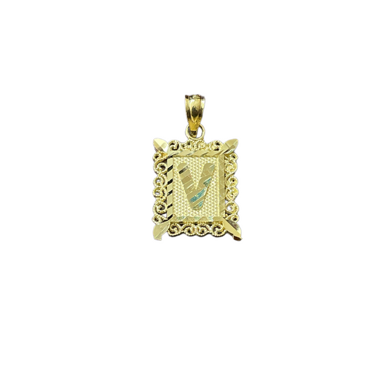 10K Y.Gold Small Initial Charm "V" in Square Frame
