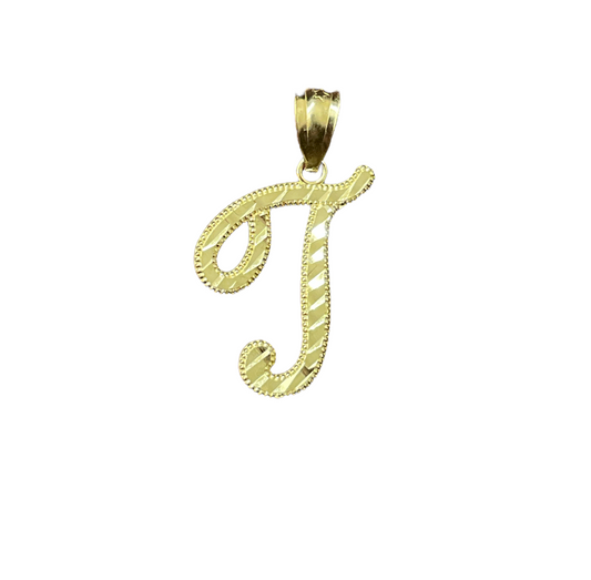 10K Y.Gold Initial Charm Cursive "T"