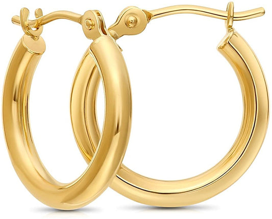 14K Y.Gold Small Plain Hoop Earrings 12mm