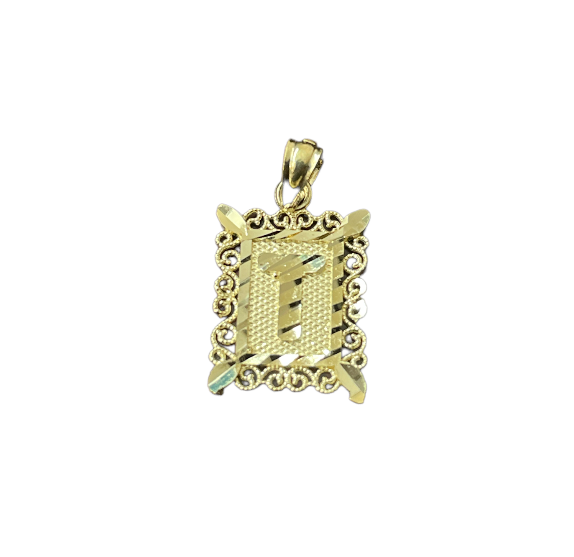 10K Y.Gold Small Initial Charm "T" in Square Frame