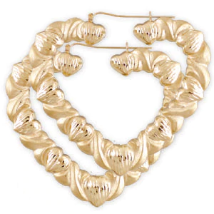 10K Y.Gold "XO" Hearts Medium Hoop Earrings 1.5"