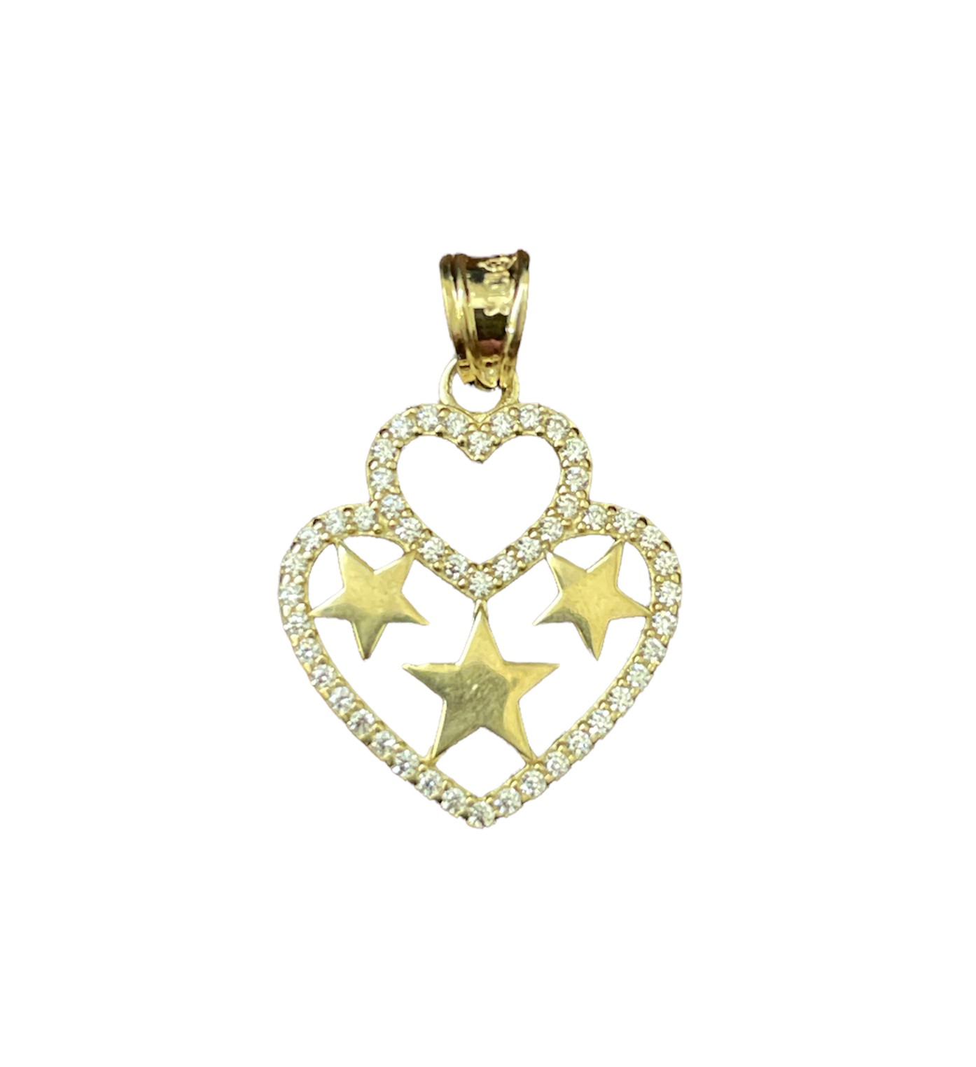 10K Yellow Gold CZ Heart with Stars Charm