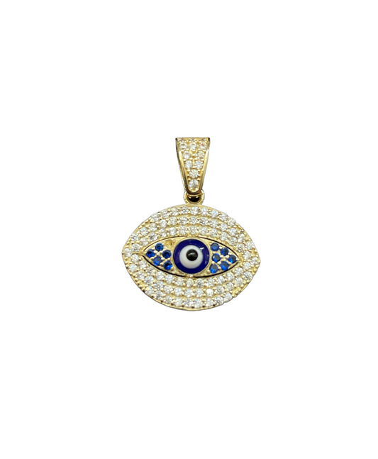 10K Y.Gold CZ Blue Evil Eye Pendant