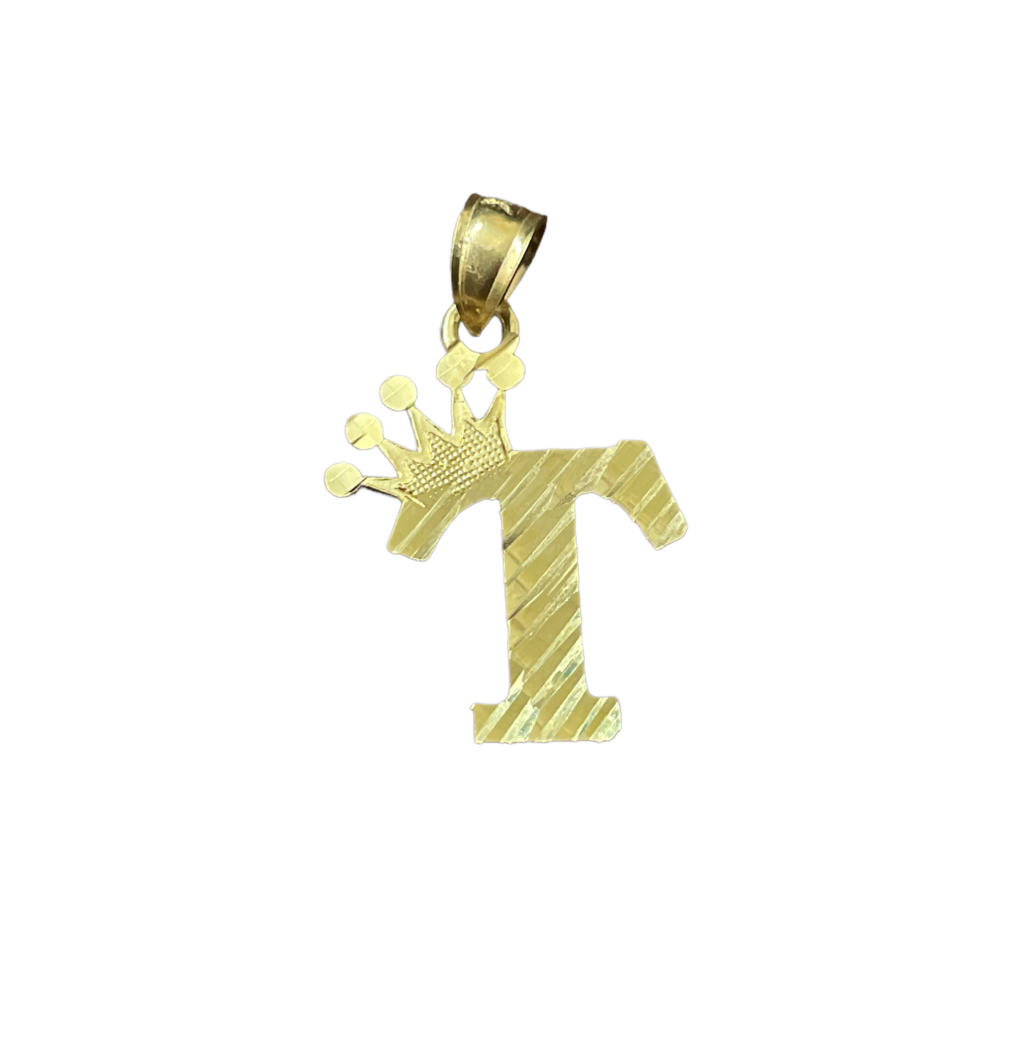 10K Y.Gold Initial Charm Letter "T" with Crown