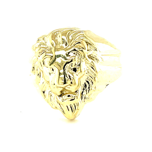 10K Yellow Gold Lion Head Men's Ring