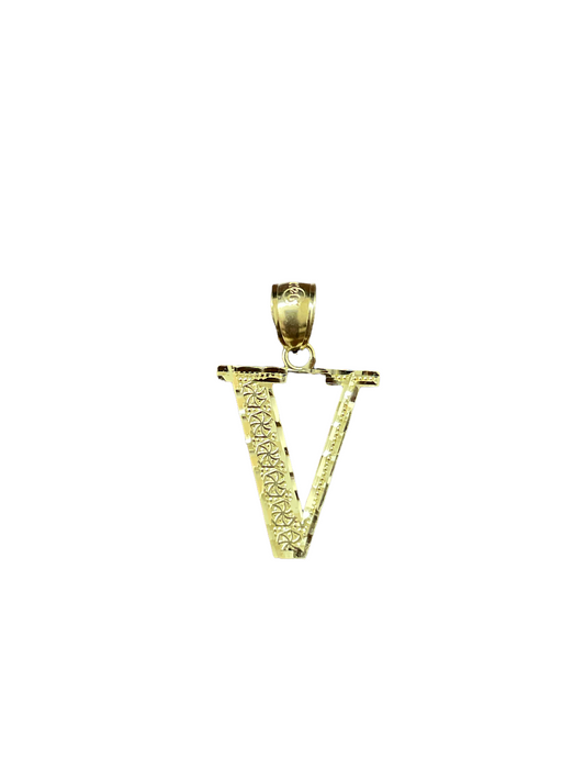 10K Yellow Gold Initial Charm Big Letter "V"