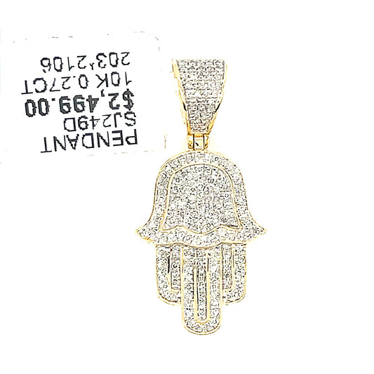 10K Yellow Gold 0.28ct Diamond Hamsa Charm Si2, H
(3cm x 1.2cm)