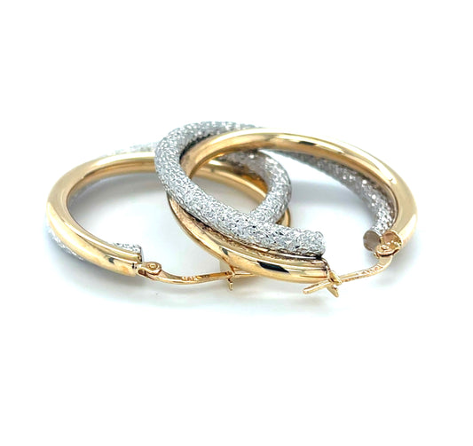 10K Y.Gold "XO" Hearts Medium Hoop Earrings 1.5"