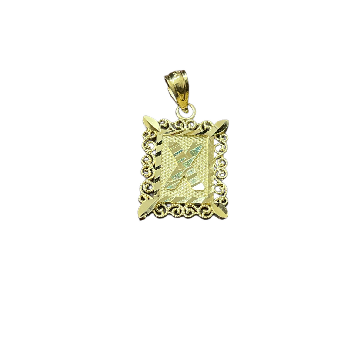 10K Y.Gold Small Initial Charm "X" in Square Frame