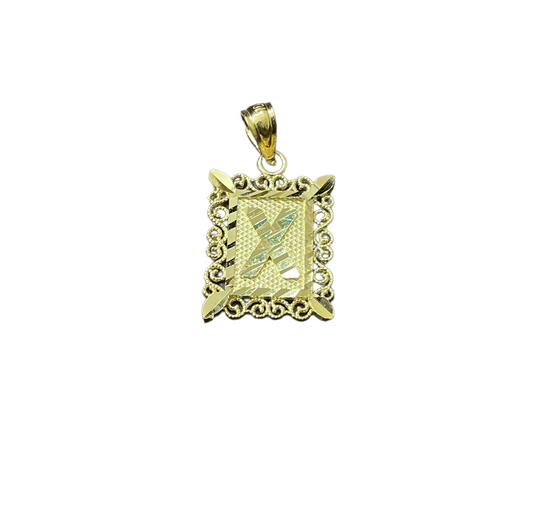 10K Y.Gold Small Initial Charm "X" in Square Frame