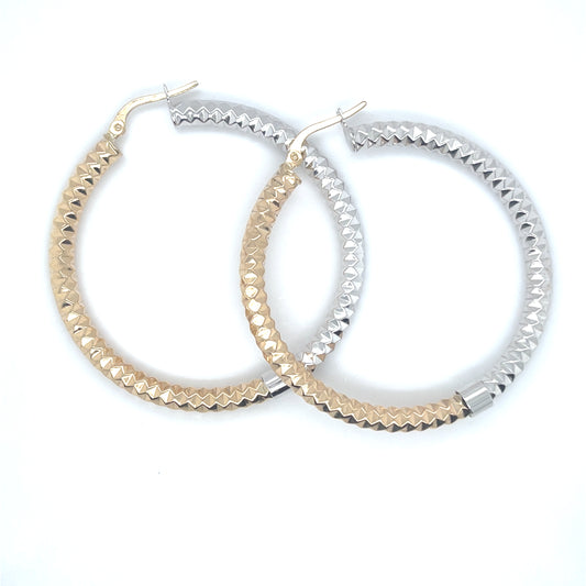 10K Y.Gold "XO" Hearts Medium Hoop Earrings 1.5"