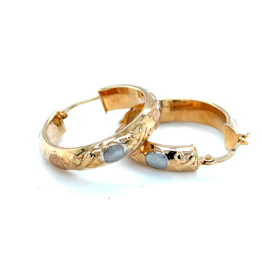 10K Y.Gold "XO" Hearts Medium Hoop Earrings 1.5"
