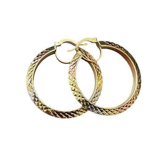 14K Yellow Gold 3-Tone Medium Hoop Earrings 35mm