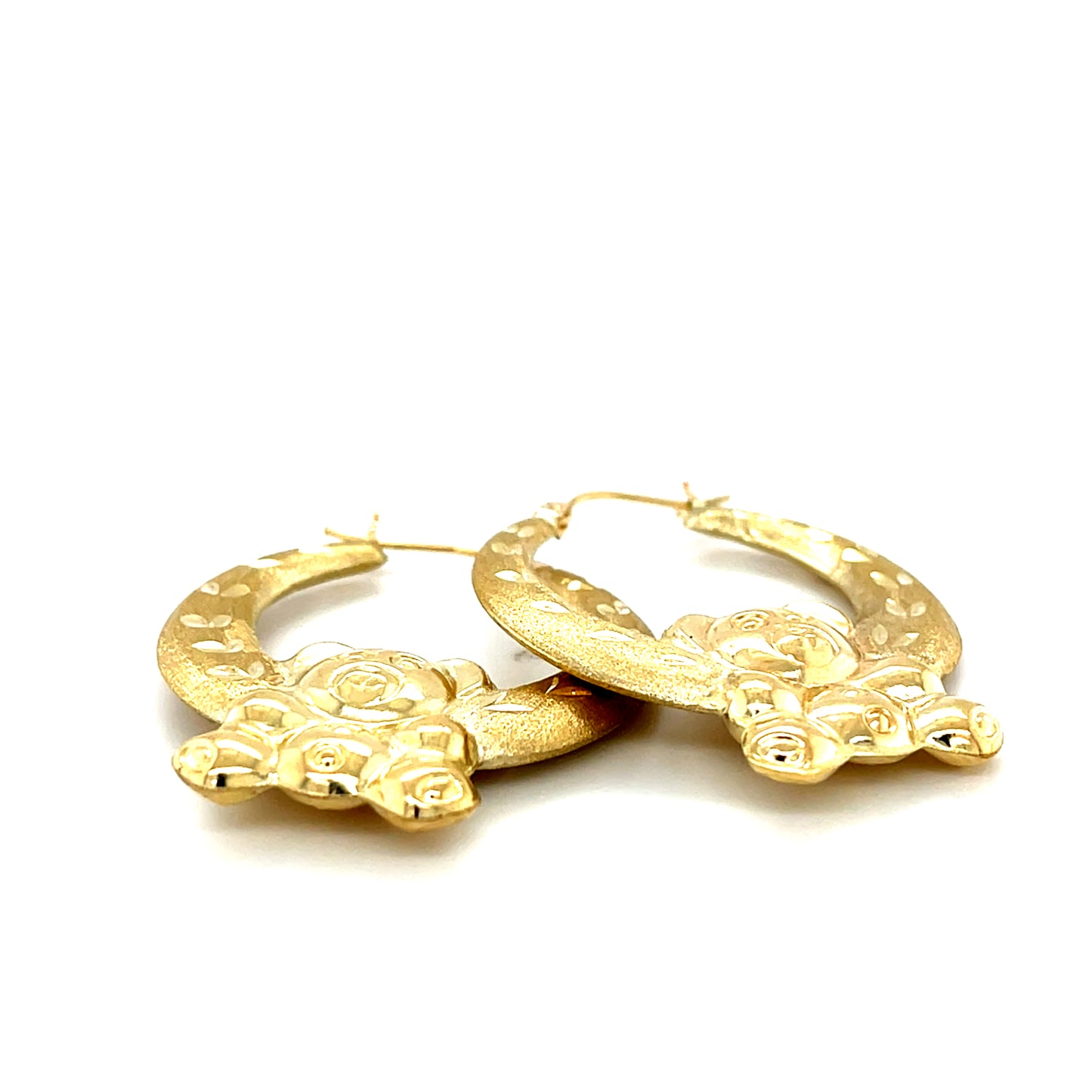 10K Y.Gold "XO" Hearts Medium Hoop Earrings 1.5"