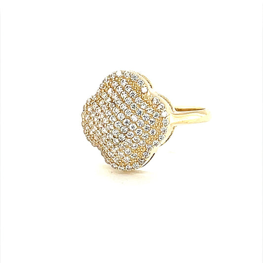 10K Yellow Gold CZ Women's Ring 4 Leaf Clover